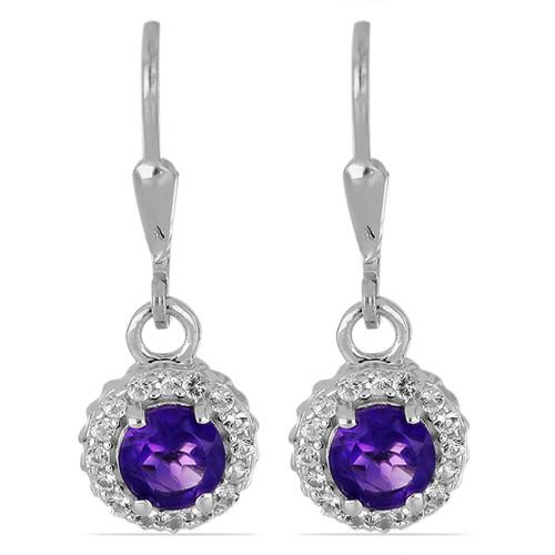 BUY 925 SILVER AFRICAN AMETHYST GEMSTONE HALO EARRINGS